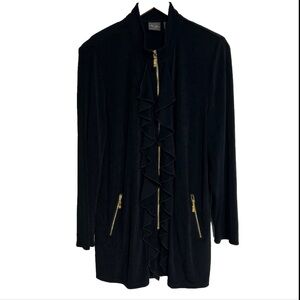 Chico’s Travelers‎ Size 2 (L) Black Slinky Ruffled Full Zip Jacket Gold Hardware